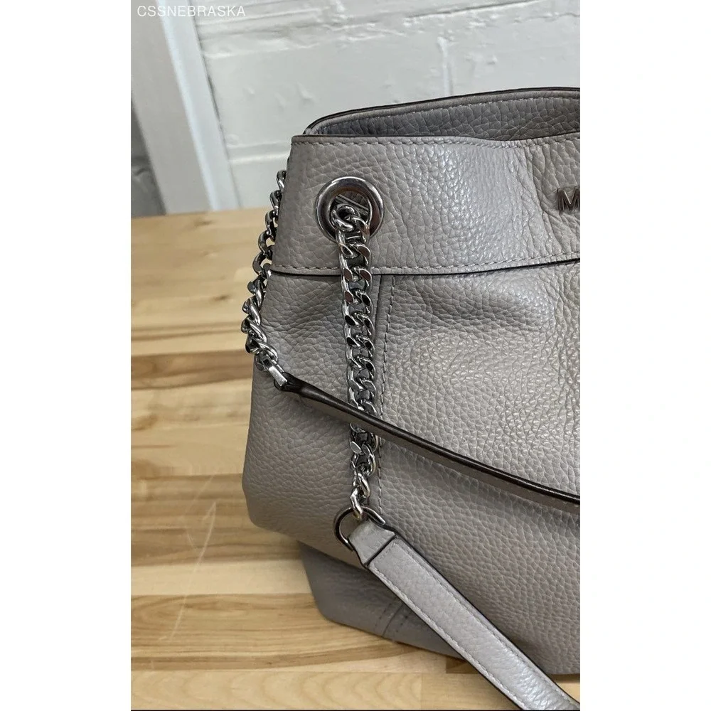 Michael Kors Gray Pebble Leather Jet Set Chain Strap Double Shoulder‎ Bag -M - Picture 3 of 10